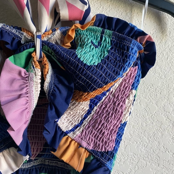 Her Bottari Emily Smocked Ruffle Bandeau Halter Tropical Coquette Y2K Top Size M - Picture 7 of 16